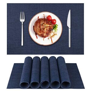 LIFEWEAR Placemat Set of 6,Woven Placemats,Outdoor /Indoor Placemats,Vinyl /Plastic Placemats, Washable Placemats,Table Placemats Set of 6（Dark Blue）
