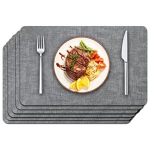 Placemats Set of 6 for Dining Table – Maxpearl Heat Resistant Faux Leather Place Mats – Wipe Clean – Suitable for Indoor & Outdoor, 17’’×12’’, Grey