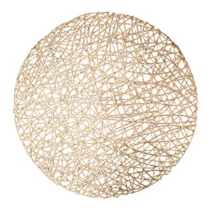 Gold Round Placemats Set of 6 Line Circle Metallic Pressed Vinyl 15″ Kitchen Dining Table Mats Hollow Out Indoor Gold Decoration Centerpiece Snowkingdom