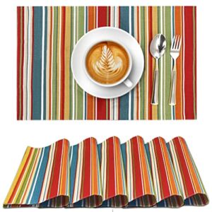 RUVANTI Placemats for Dinning Table. 100% Cotton 13×19 Placemats Set of 6, Red & Fall Multi Strip Woven Placemats. Tablemats for Farmhouse, Spring placemats, Christmas Tablemats, Thanksgiving Dinners