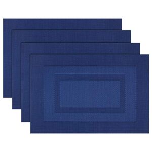 PIGCHCY Placemats,Washable Vinyl Woven Table Mats,Elegant Placemats for Dining Table Set of 4 (18X12 inch, Navy Blue)