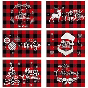Christmas Placemats Set of 6 for Christmas Dining Table Snowflake Santa Deer Christmas Tree Xmas Placemats 12×18 Inch Washable Table Mats for Christmas Party Decoration