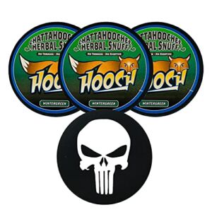 Hooch Herbal Snuff Wintergreen Pouch Packs – 3 Cans – Includes DC Crafts Nation Skin Can Cover – Skull