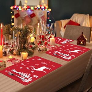 Christmas Placemats with 6 Table Place Mats and Drink Coasters Cup Mat for Dining Table, Washable Dining Table Set PVC Dining Table Placemats Coaster Set of 6 for Christmas Xmas Kitchen Thanksgiving