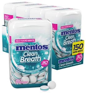 Mentos Clean Breath Sugarfree Hard Mint, 150pc, Intense Wintergreen (Pack of 4 Bottles)