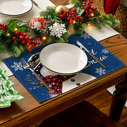 Artoid Mode Blue Snowman Let It Snow Winter Placemats Set of 4, 12×18 Inch Seasonal Christmas Holiday Table Mats for Party Kitchen Dining Decoration | The Storepaperoomates Retail Market - Fast Affordable Shopping