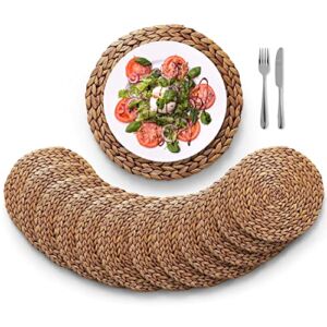 BLUEWEST Woven Placemats (Set of 12), Round Placemats Rattan Placemats, Wicker Water Hyacinth Placemats, 11.8” Round Braided Placemats Set, Heat Resistant/Anti-Slip/Durable for Dinner Plate