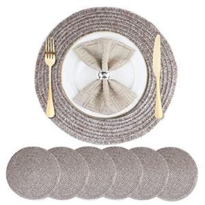 DACHUI Round Placemats Set of 6, Washable Placemats for Dining Table, 15 inch Table Mats (Grey)