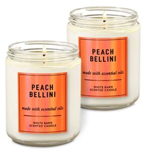 Bath & Body Works Peach Bellini Single Wick Scented Candle with Essential Oils 7 oz / 198 g Each Pack of 2