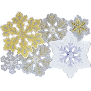 Grelucgo Set of 4 Machine Embroidered and Hand Cut Silver and Gold Winter Snowflakes Table Place-mats for Christmas Holiday (13 x 19 inches)