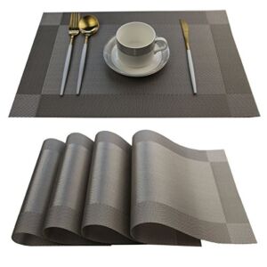 Bright Dream Placemats Easy to Clean Plastic Placemat Washable for Kitchen Table Heat-resistand Woven Vinyl Table Mats 12×18 inches Set of 4 (Grey