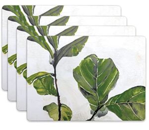 Cork Placemats: 4pc Set Heat Resistant Fiddle Fig Cork Backed Placemats – 16″ x 12″ Hardboard Placemats with Cork Backing for Dining Table – Perfect for Weeknights & Entertaining – rockflowerpaper