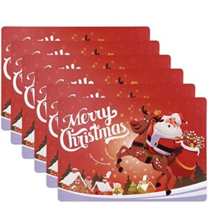 BESTONZON 6PCS Cute Christmas Placemats Heat Resistant Waterproof Xmas Placemat for Dining Table Decoration(17.3” X 11.8”)