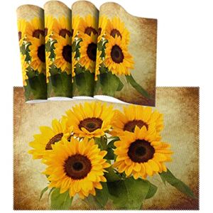 visesunny Retro Sunflower Placemat Set of 4 Table Mat Desktop Decoration Placemats Non Slip Stain Heat Resistant 12×18 in for Dining Home Kitchen Indoor