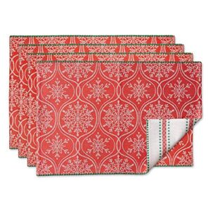 DII Joyful Snowflakes Collection Embellished Christmas, Reversible Placemat Set, 14×19, 4 Piece