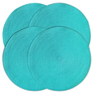 CAIT CHAPMAN HOME COLLECTION Round Braided Woven Polypropylene Plastic Placemats (Blue), Set of 4