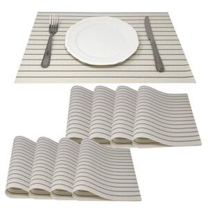 Allgala 8-Pack Dining Table PVC Placemat Set – Protect Table from Heat Stain Scratch and Anti-Skid-Style Black Stripe on White-HD80204