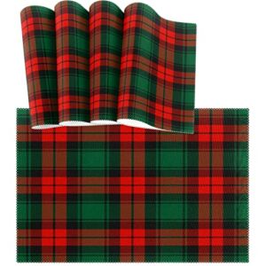 visesunny Placemat Table Mat Desktop Decoration Christmas Red Dark Green Black Tartan Plaid Placemats Set of 4 Non Slip Stain Heat Resistant for Dining Home Kitchen Dining Room Restaurant Party Indoor