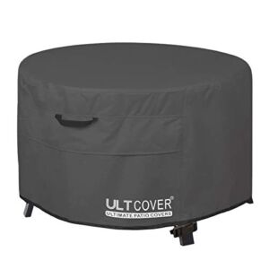 ULTCOVER Patio Fire Pit Table Cover Round 27 inch Outdoor Waterproof Fire Bowl Cover, Black
