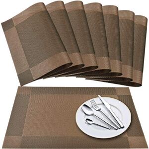 Newk Placemat, Set of 8, Crossweave Vinyl Woven Table Mats, Insulation Washable Table Mats Set (Brown)