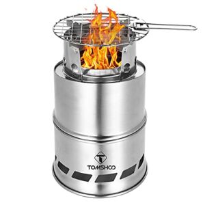 TOM SHOO Portable Folding Windproof Wood Burning Stove Compact Stainless Steel Alcohol Stove Outdoor Camping Hiking Backpacking Picnic BBQ