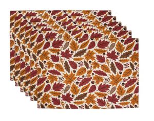PurpleEssences Fall Maple Leaves Placemats Set of 6 13×19 Inch Fall Autumn Thanksgiving Harvest Vintage Table Mat for Party Dining Decoration – Fall Garden