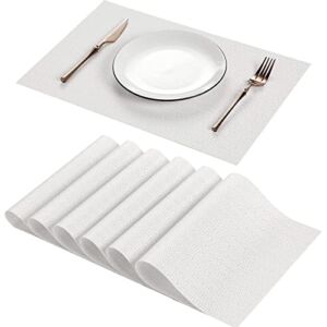 AHHFSMEI Placemats，Placemats Set of 6 for Dining Table Washable Woven Vinyl Non-Slip Placemat Heat-Resistant Durable Table Mats for Dining Table Easy to Clean（White）