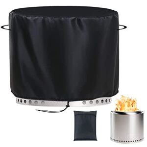 Fire Pit Cover Round for Solo Stove Yukon Waterproof Winter Indoor Outdoor 30″Dia x 18″H Anti-Crack Heavy Duty Patio Fire Bowl Cover with PVC Coating Material Black Large