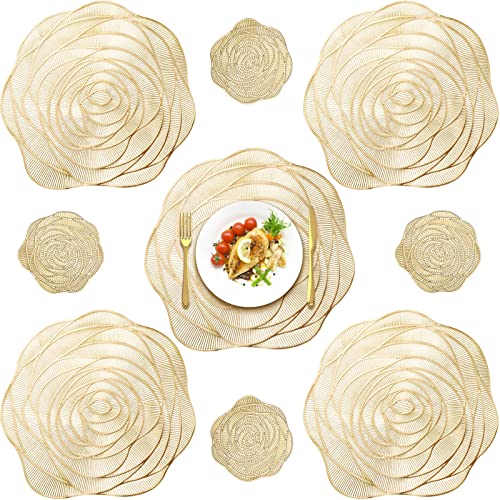 Sieral Round Pressed Vinyl Placemats Rose Gold Placemat Set Metallic Place Mat Coaster Including and Coasters Slip Resistant Table Mats for Dining Kitchen Decor (24 Pcs), 15 x 15 inches/ 38 x 38 cm | The Storepaperoomates Retail Market - Fast Affordable Shopping