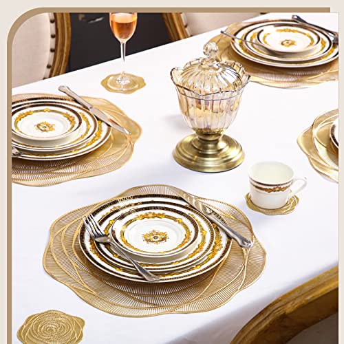 Sieral Round Pressed Vinyl Placemats Rose Gold Placemat Set Metallic Place Mat Coaster Including and Coasters Slip Resistant Table Mats for Dining Kitchen Decor (24 Pcs), 15 x 15 inches/ 38 x 38 cm | The Storepaperoomates Retail Market - Fast Affordable Shopping