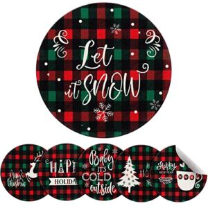 Christmas Placemats Set of 6 Winter Snowflake Deer Buffalo Plaid Table Placemats Christmas Trees Round Dining Hall Placemats for Xmas Holiday Table Decorations(Red, Black, Green,Fresh Style)