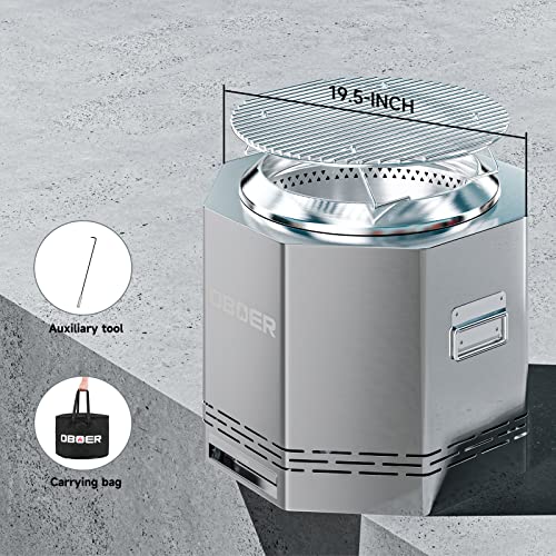 Obqer Firo Smokeless Fire Pit, 19.5 Inch 304 Stainless Steel Wood Burning Smokeless Firepit, Portable Outdoor Firepit with Grilling & Carrying Bag & Auxiliary Tool for Backyard, Patio, Beach (Silver) | The Storepaperoomates Retail Market - Fast Affordable Shopping