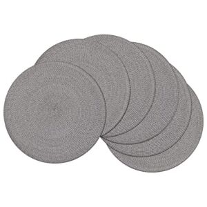SHACOS Round Placemats Set of 6 Polypropylene Woven Braided Place Mat 15 inch Heat Resistant Wipe Clean Round Table Placemats (Medium Gray, 6)