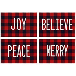 4 Pieces Christmas Placemats 12 x 18 Inch Buffalo Plaid Placemats Rustic Sentiment Placemats Christmas Polyester Place Mats for Home Rustic Farmhouse Xmas Party Table Decoration