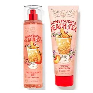 Bath and Body Works Honeysuckle Peach Tea Body Cream Fine Fragrance Mist Set, 8 Fl Oz (Pack of 2)