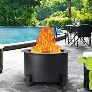 GIODIR Smokeless Fire Pit Outdoor Wood Burning, 21.5 Inch Steel Double Flame Fire Pit Large Portable Stove Bonfire for Outside, Backyard, Camping, Picnic, Garden w/ 1 Pokers and Cover, Black