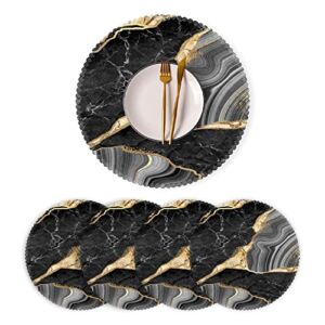 Round Placemats Washable Polyester Table Mats Heat Resistant Placemats for Kitchen Dining Table Decoration Set of 4 – Black and Gold Marble