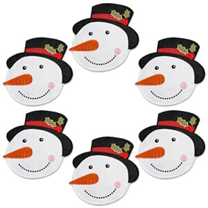 OWENIE Christmas Placemats Set of 6, White Snowman Round Placemats for Holiday Kitchen Dining Table, Cute Burlap Embroidered Doilies with Red and Green for Kids, Xmas, Parties, Machine Washable
