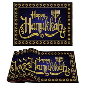 Linen Hanukkah Placemats Set of 4 Chanukah Table Mats Jewish Holiday Menorah Star of David Hanukkah Decorations and Supplies for Home Table-12×18”