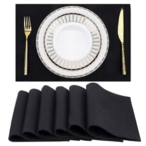 SLKQG Black Cloth Placemats Set of 6 – Easy to Clean Linen Style Fabric Placemats – Machine Washable Placemats- Heat Resistant Non-Slip Table Mats – 12×17 Inch (Black, 6)