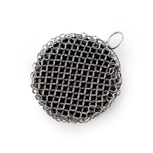 Solo Stove Cast Iron Scrubber, Food Safe, Heat Resistant, Rust Resistant, 304 Stainless Steel Cleaner Chainmail Cast Iron Cleaner, Durable Silicone Center for Pan, Grill, Griddle, Wok Cleaning