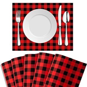45 Pieces Red and Black Plaid Paper Place Mats Buffalo Plaid Disposable Table Mats Checkered Paper Placemats Rectangle Dinner Placemats for Home Farmhouse Party Dining Table Decor