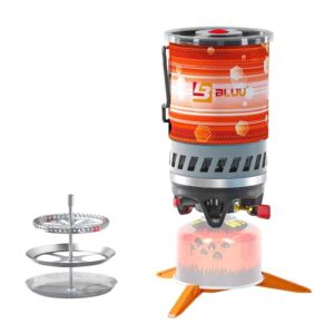 BLUU SOLO Backpacking Camping Propane Stove, Outdoor Portable Camp Gas Stoves Burner with Pot and French Coffee Press, Hiking Hunting Fishing Emergency & Survival (0.9-Liter)…