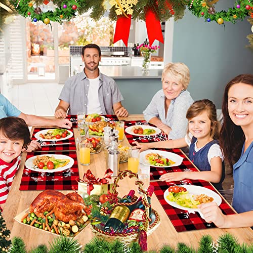 Christmas Placemats, Set of 6 Table Mats for Dining Tables, 12 × 18 Inches Red Black Check Linen Washable Table Placemats, Non-Slip Heat Resistant Christmas Decoration, Kitchen Holiday Table Mats | The Storepaperoomates Retail Market - Fast Affordable Shopping