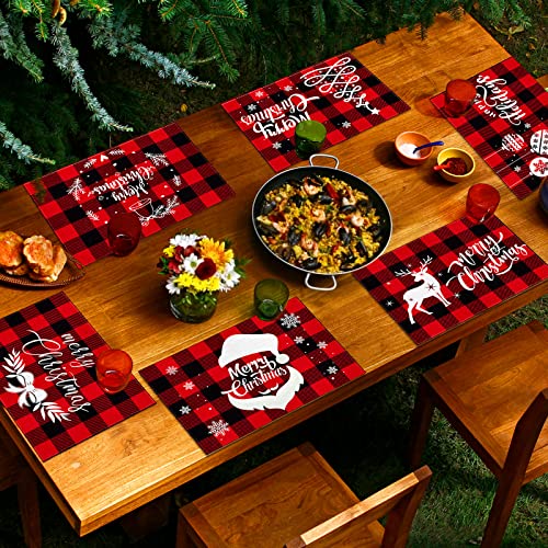 Christmas Placemats, Set of 6 Table Mats for Dining Tables, 12 × 18 Inches Red Black Check Linen Washable Table Placemats, Non-Slip Heat Resistant Christmas Decoration, Kitchen Holiday Table Mats | The Storepaperoomates Retail Market - Fast Affordable Shopping