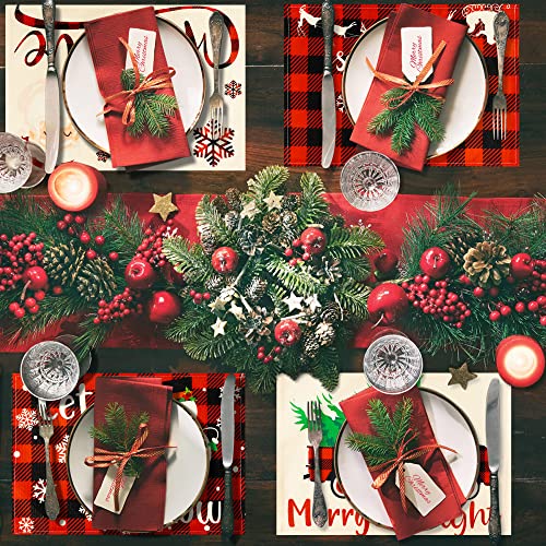 AwserTantue 6Pcs Merry and Bright Buffalo Plaid Christmas Placemats, Merry Christmas Winter Snowflake Truck Xmas Tree Table Mats Washable Place Mat for Xmas Party Home Dining Table Decor, 12 x 18 Inch | The Storepaperoomates Retail Market - Fast Affordable Shopping