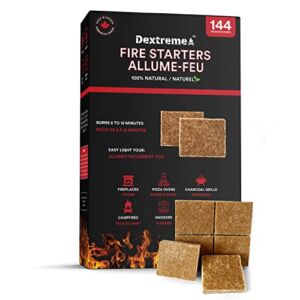 Dextreme Fire Starter Pack of 144/48 Natural Fire Starters Cubes for Wood Stoves, Campfires, BBQ, Grill Pit, Fireplace, Charcoal, Smokers and Camping – Easy to Ignite and Non Toxic… (144 Squares)