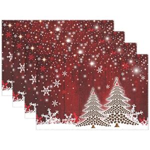Christmas Tree with Snowflake Table Mats Placemats Set of 4 Winter Holiday Xmas Kitchen Mat Dining Place mat Heat-Resistant Easy Clean Happy New Year Accessory 12×18 IN