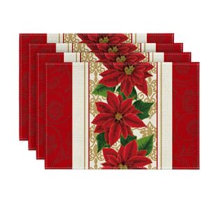 Artoid Mode Watercolor Poinsettia Red Christmas Placemats Set of 4, 12×18 Inch Seasonal Winter Christmas Table Mats for Party Kitchen Dining Decoration