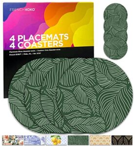 French KOKO Round Cork Placemats for Dining Table Set of 4 Placemats 4 for Dining Table Coasters Wood Hard Place Mats Matts Coaster Placemat Pretty Elegant Kitchen Decor Green Leaf Everyday Farmhouse
